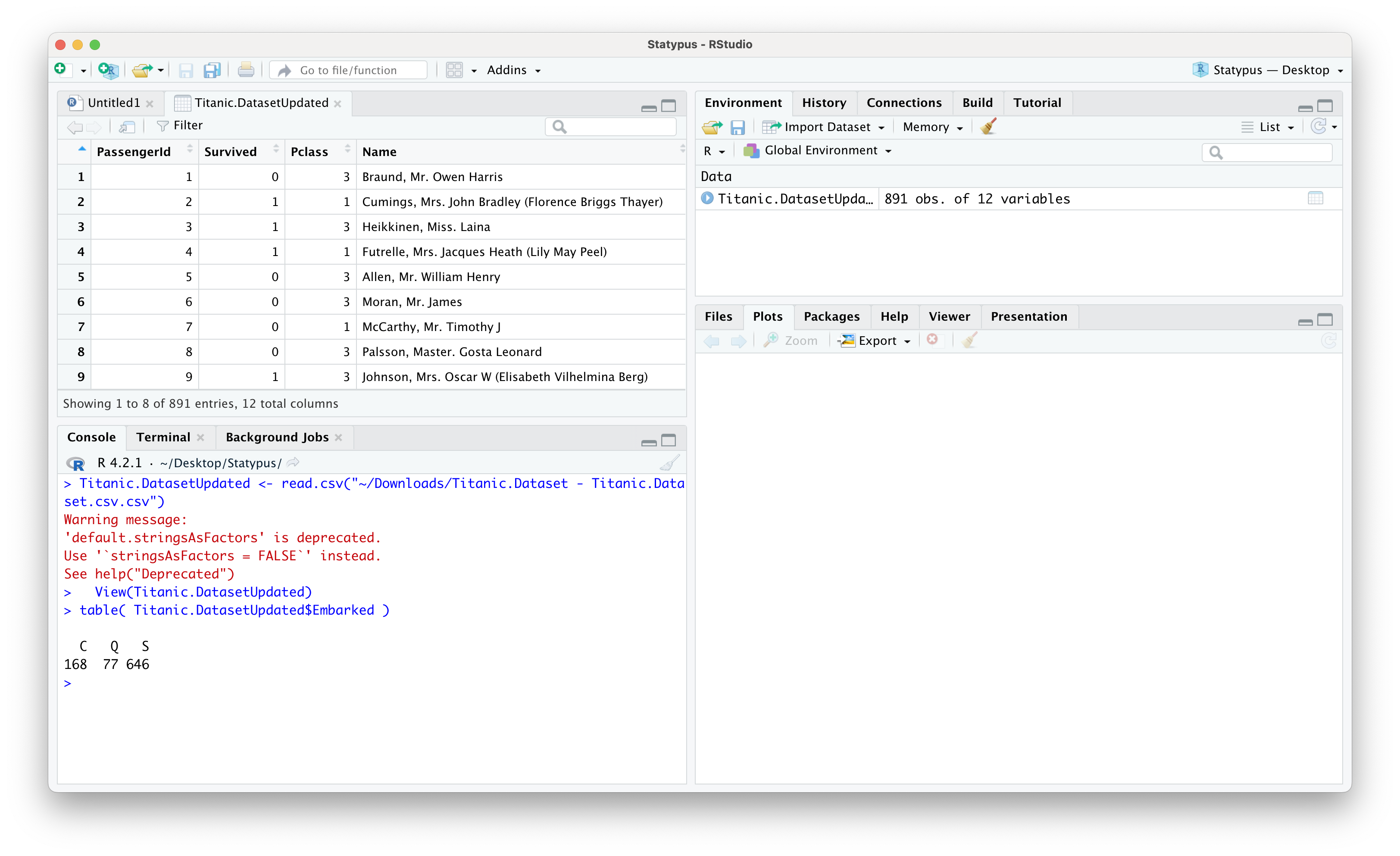 A Screenshot showing How to Clean up `Titanic.Dataset`