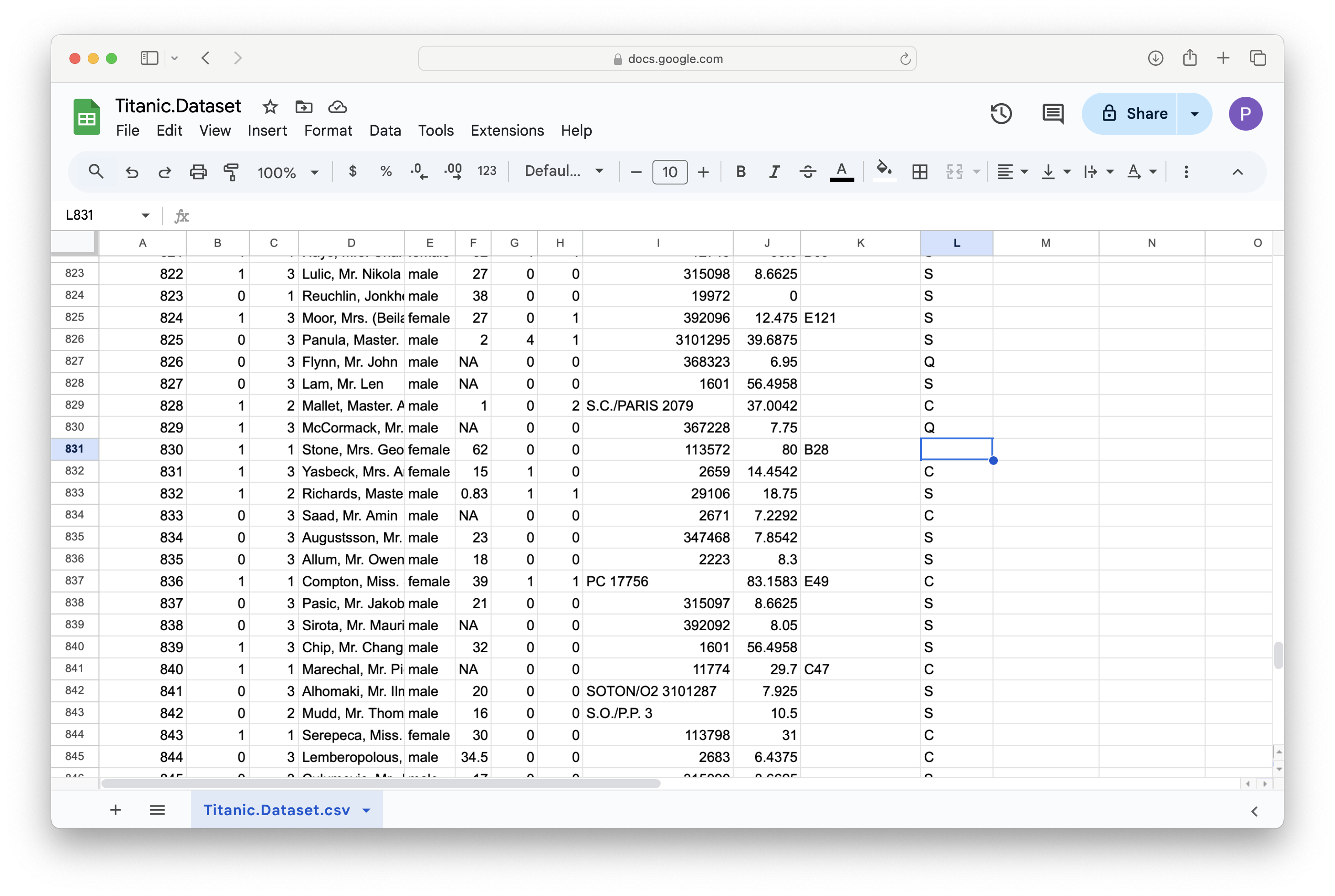 A Screenshot showing How to Clean up `Titanic.Dataset`