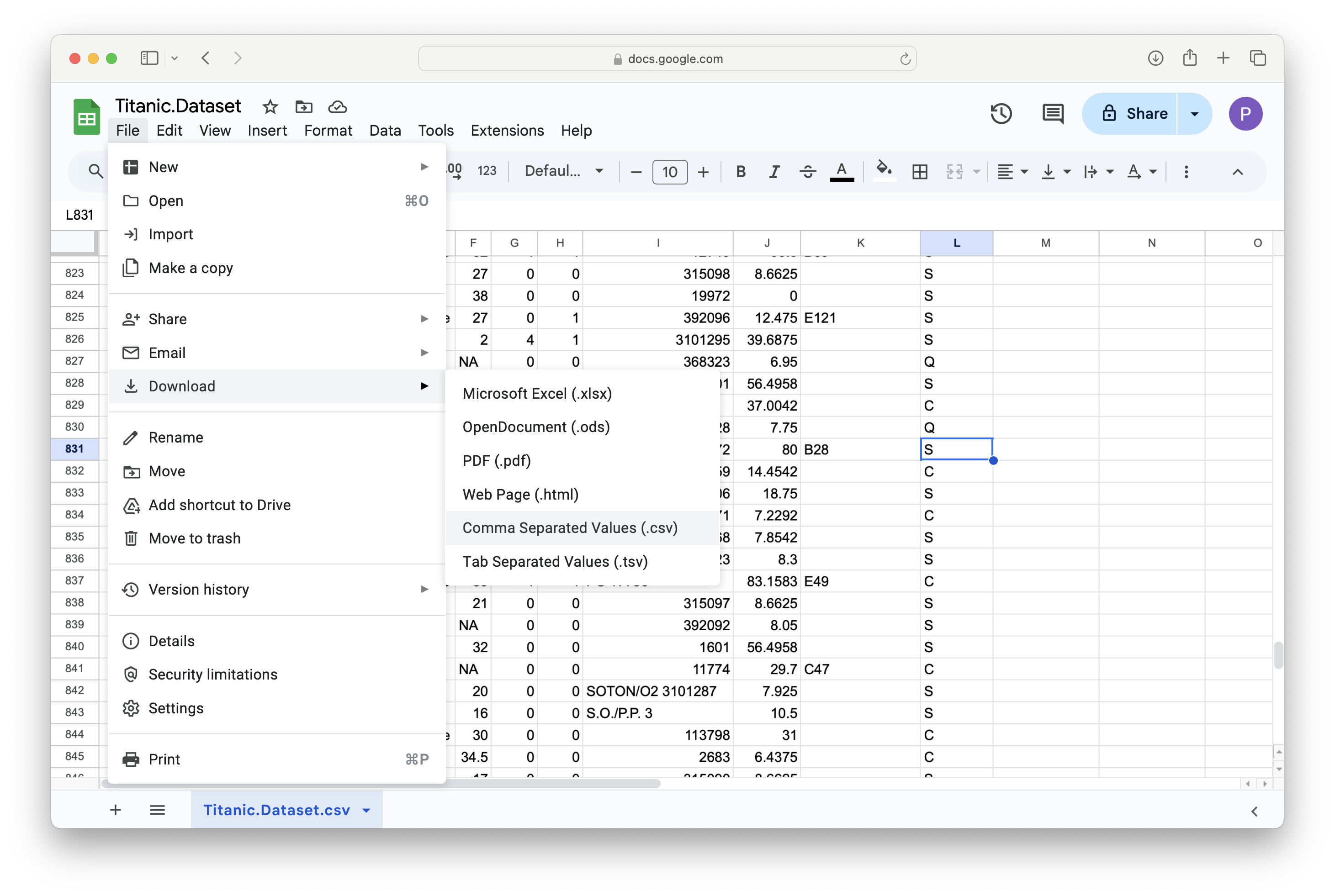 A Screenshot showing How to Clean up `Titanic.Dataset`
