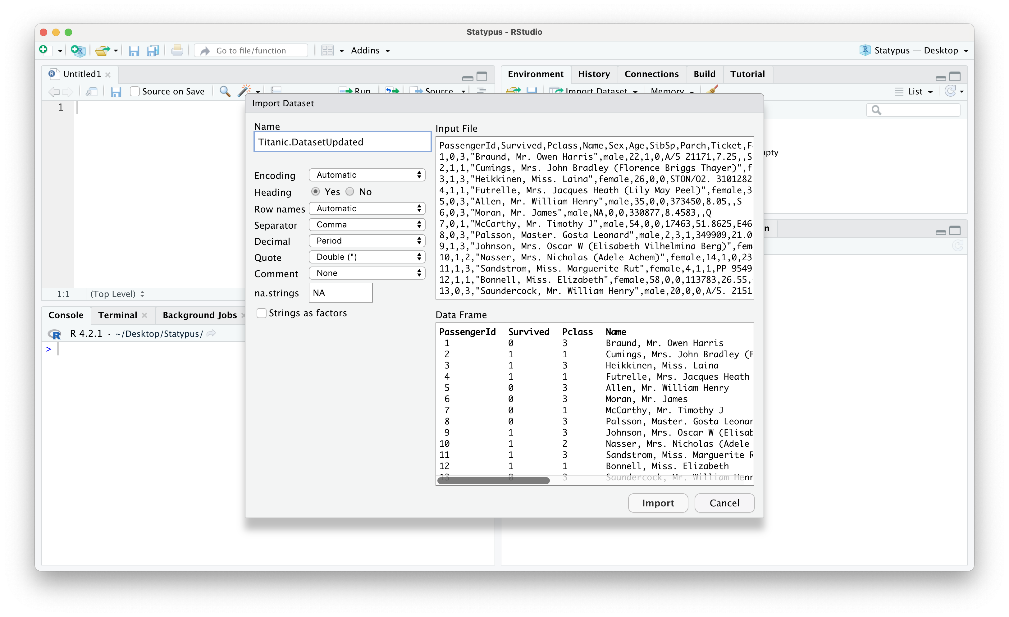 A Screenshot showing How to Clean up `Titanic.Dataset`