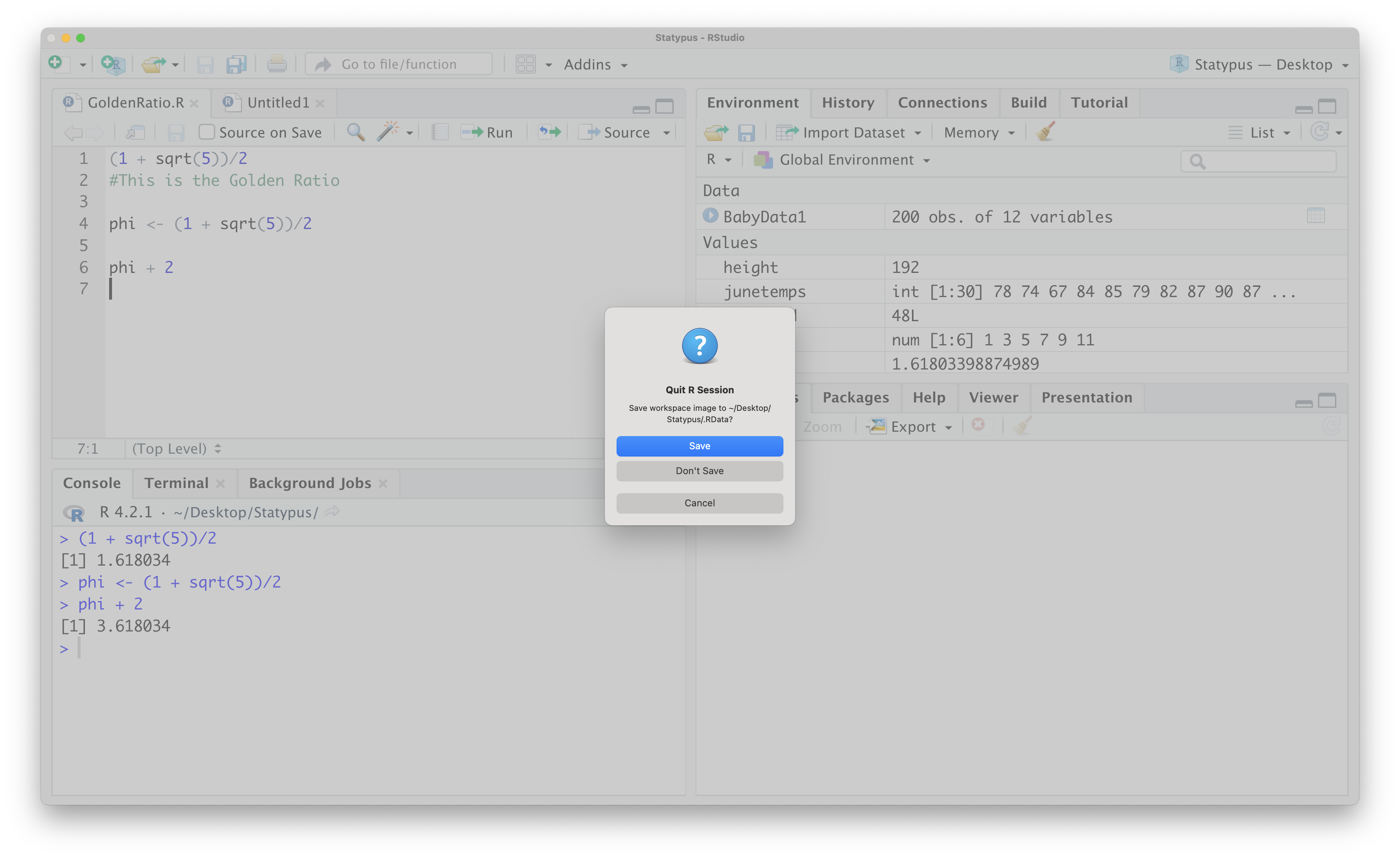 RStudio Shutdown Dialog Box