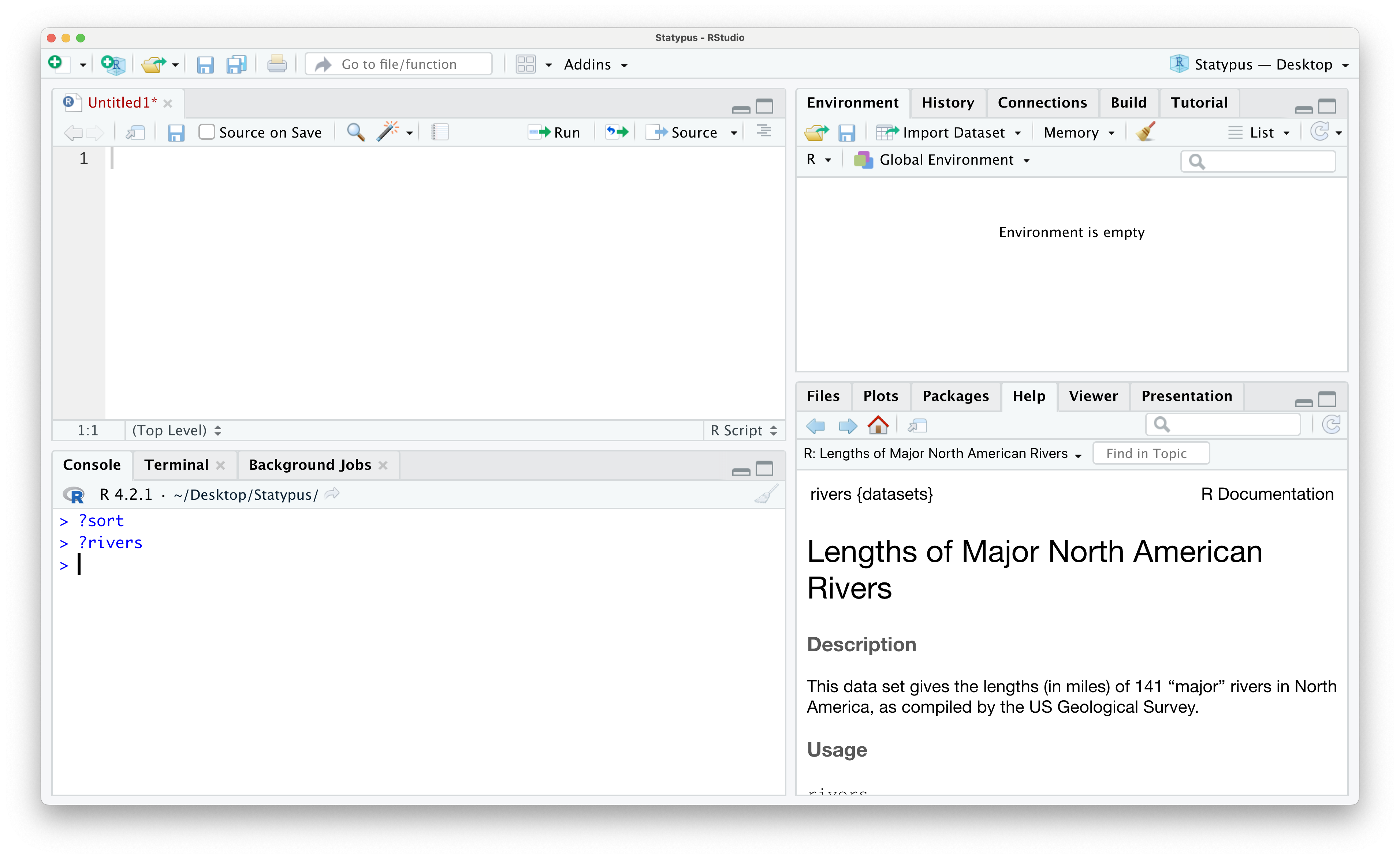 The help file of `rivers`